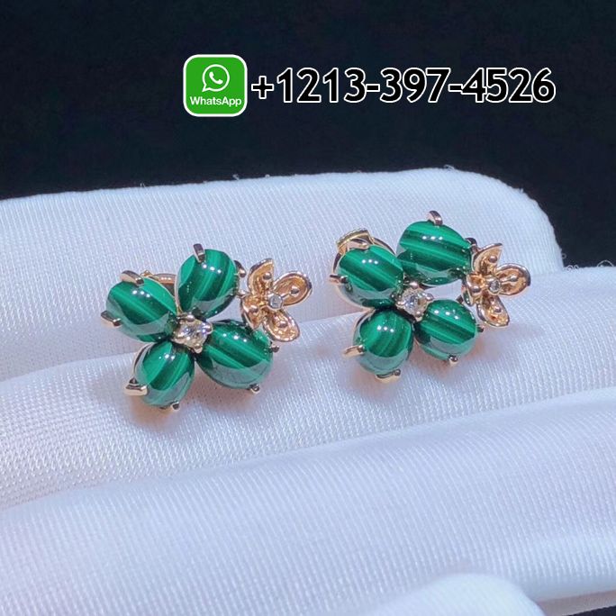Chaumet Hortensia Jardins 18K Pink Gold Malachite Diamond Earrings 083337