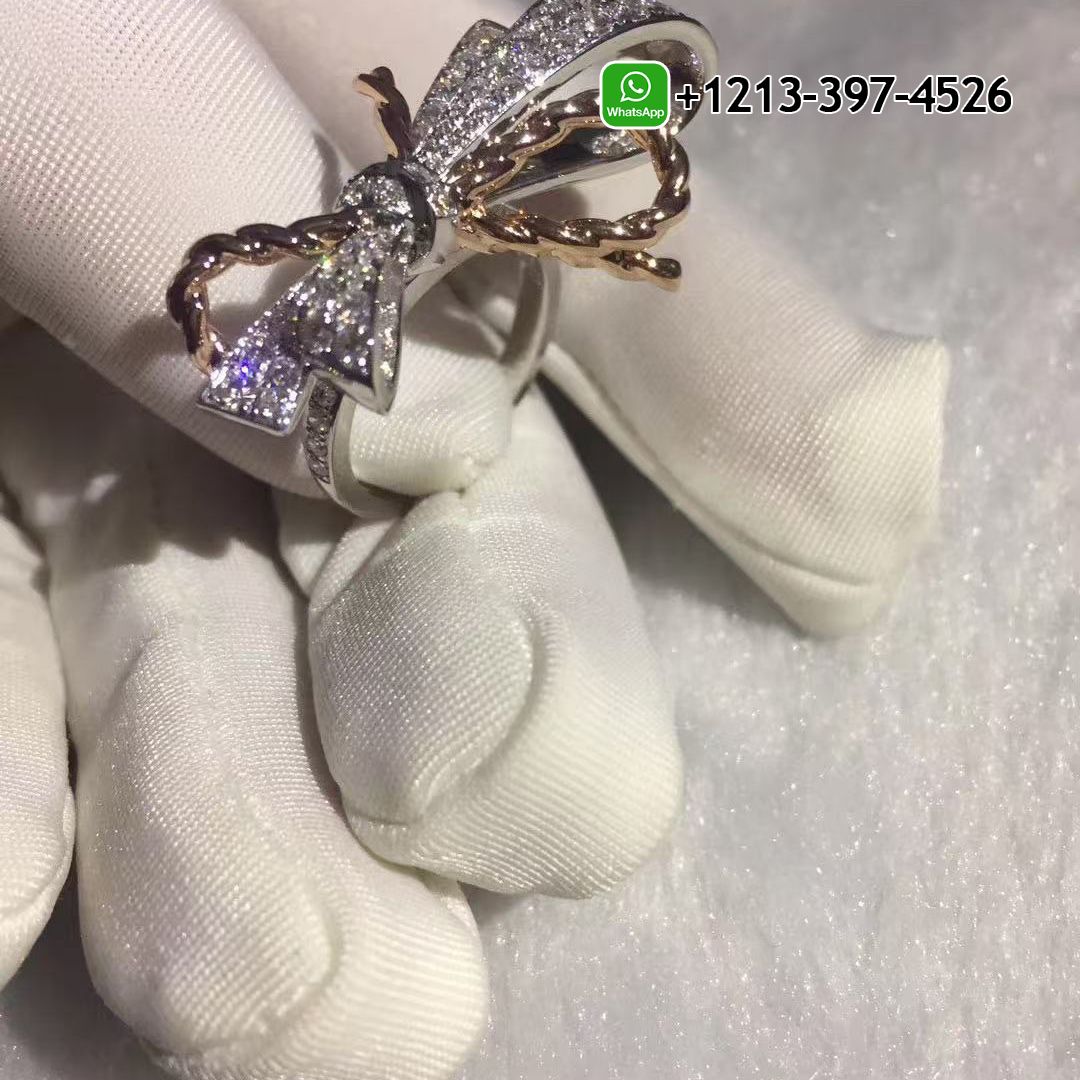 Chaumet Insolence 18K White Gold & Rose Gold Diamonds Bow Ring 082939