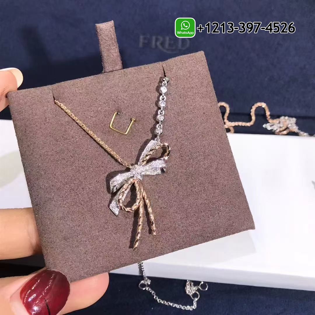 Chaumet Insolence 18k Rose Gold,White Gold Diamond Bow Pendant Necklace 083164