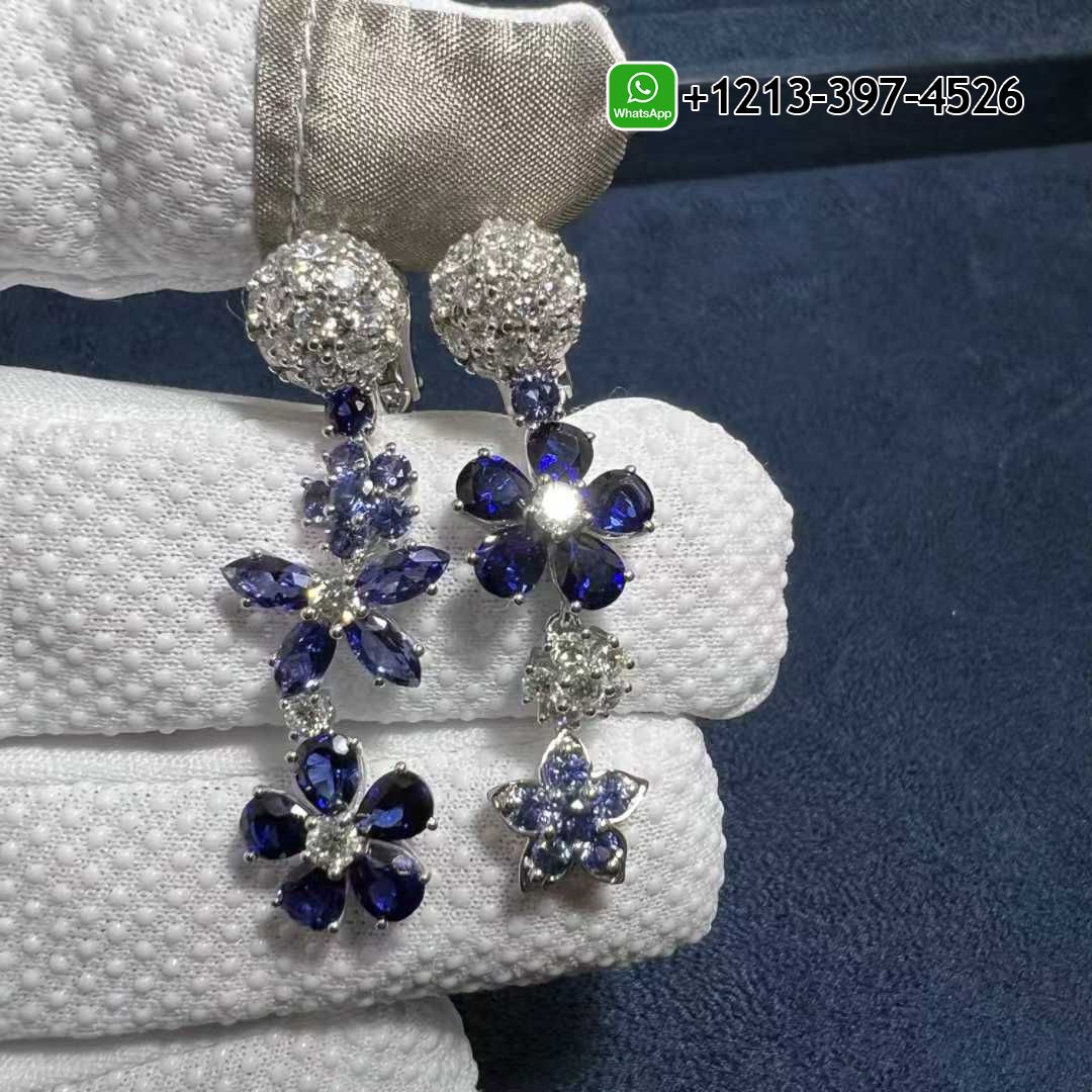 Van Cleef & Arpels Folie des Pres Blue Sapphire Diamonds 18k White Gold Earrings VCARP05G00