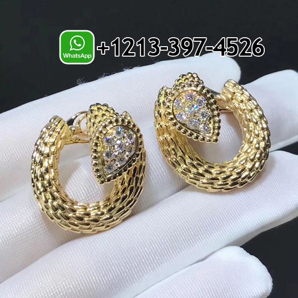 Boucheron 18k Yellow Gold Diamond Serpent Bohème S Motif Hoop Earrings
