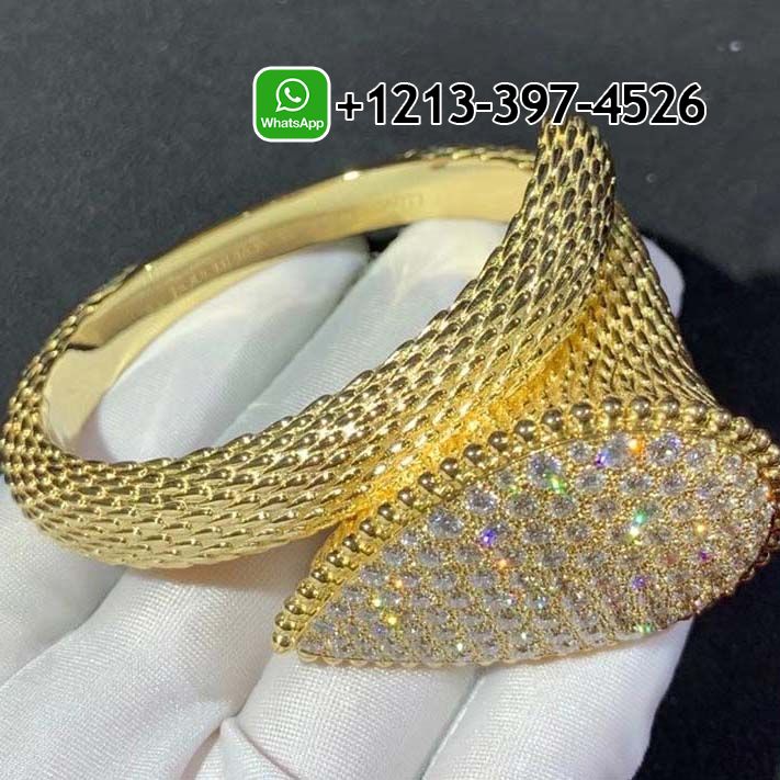 Boucheron Serpent Bohème 18k Yellow Gold Diamond Bangle Bracelet JBT00502M