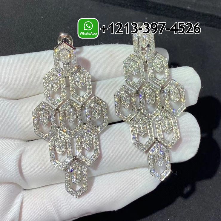 Bvlgari Serpenti 18K White Gold 5.11 ct Full Pave Diamonds Earrings