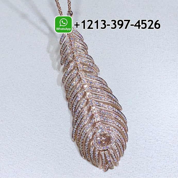 Boucheron Plume de Paon 18k Rose Gold Pave Diamond Feather Pendant Neckloace JPN00549