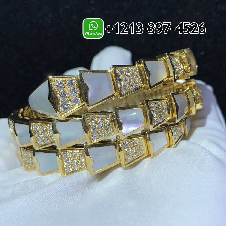 Bvlgari Serpenti Yellow Gold Mother Of Pearl Diamond Two-coil Bracelet