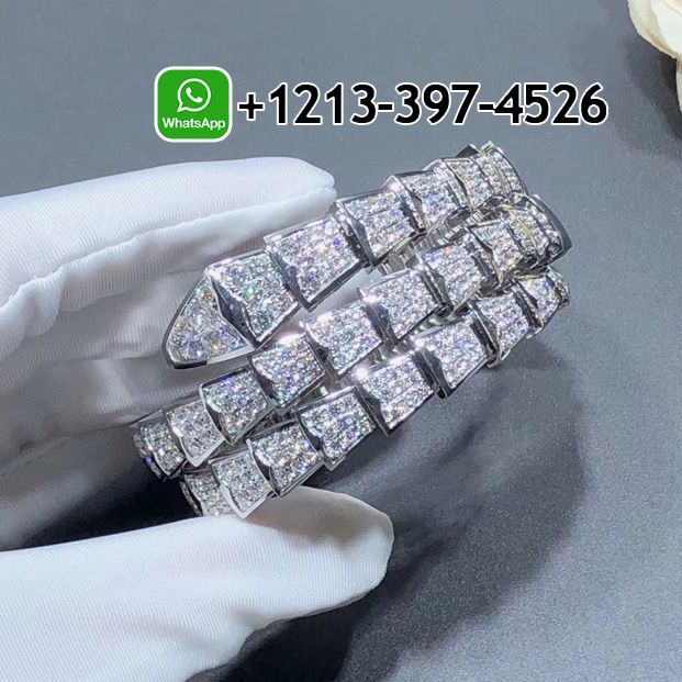 Bvlgari 18k White Gold Serpenti Viper 2 Row Full Pave Diamond Bracelet 345203