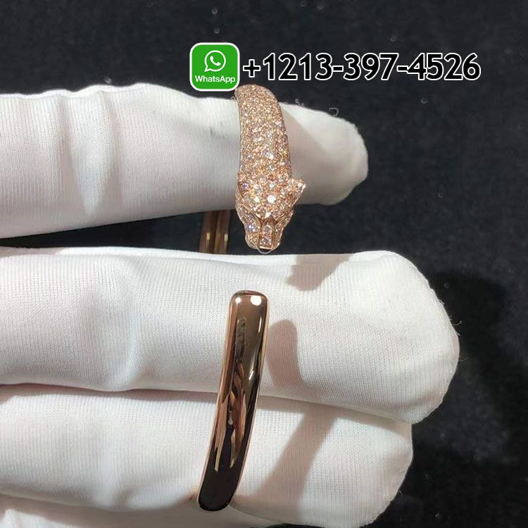Cartier 18K Rose Gold Diamond Emerald Onyx Small Model Panthere De Cartier Cuff Bracelet N6717917