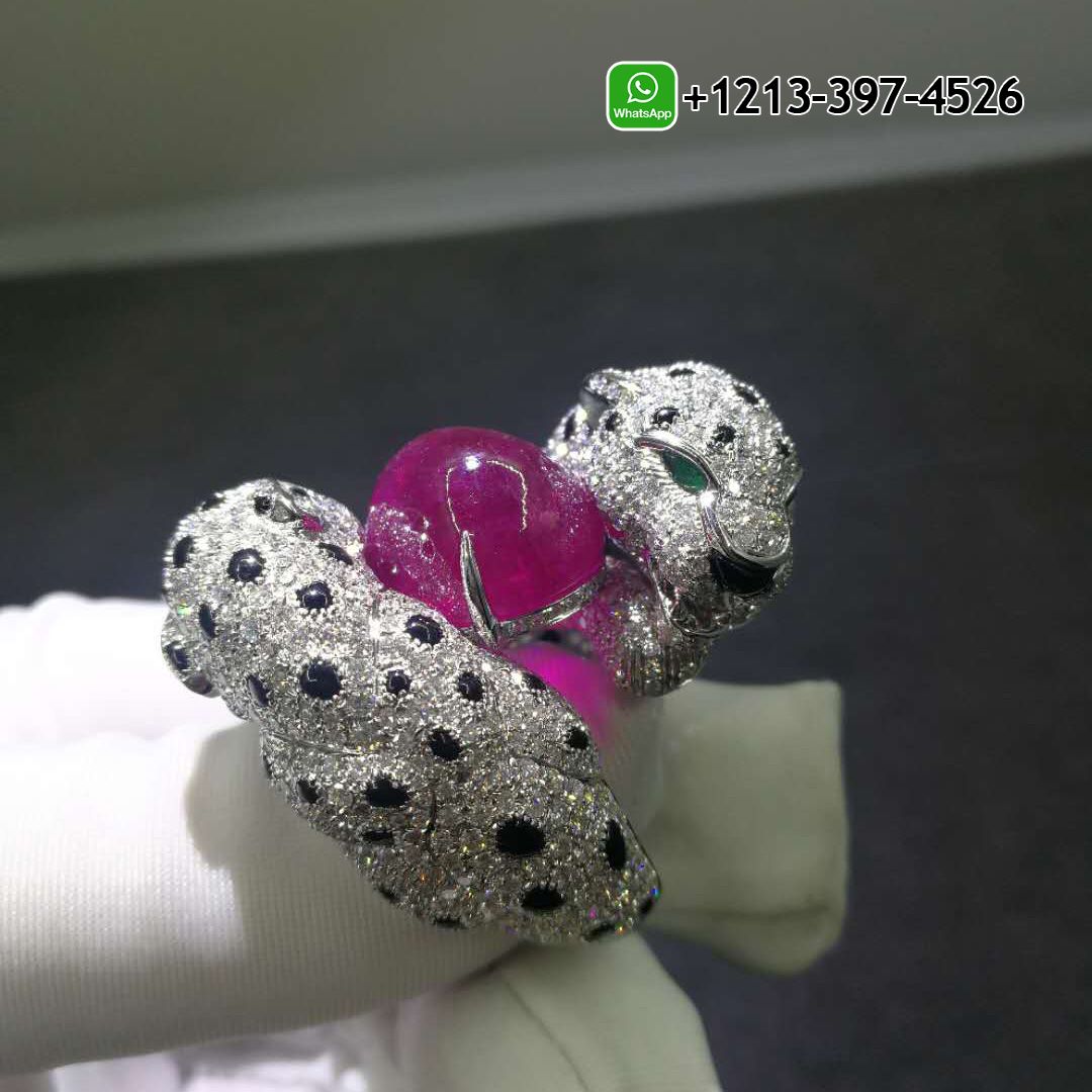 Cartier 18k White Gold Ruby Emeralds Onyx Panthere de Cartier High Jewellery Ring