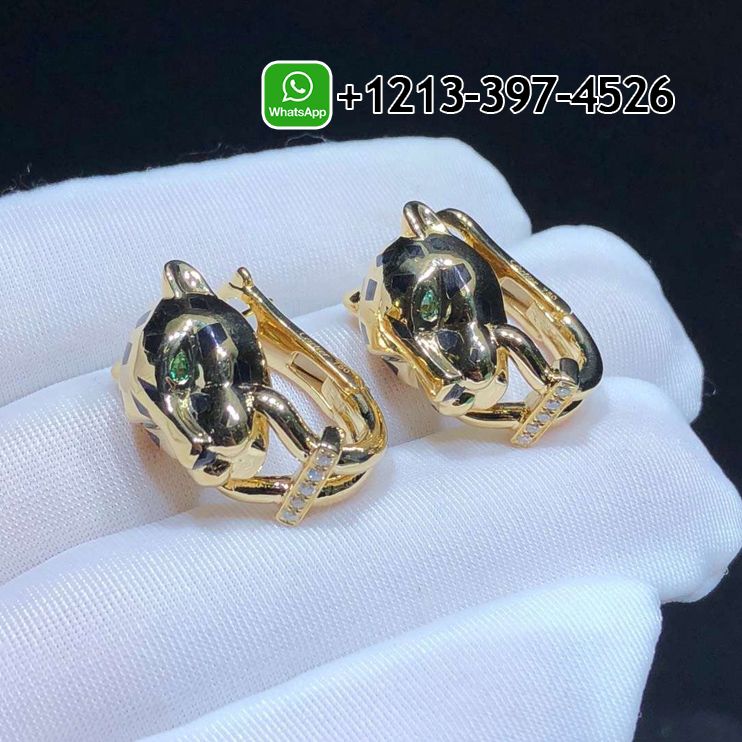 Cartier Panthere de Cartier 18k Yellow Gold Diamond Black Lacquer Earrings B8044700