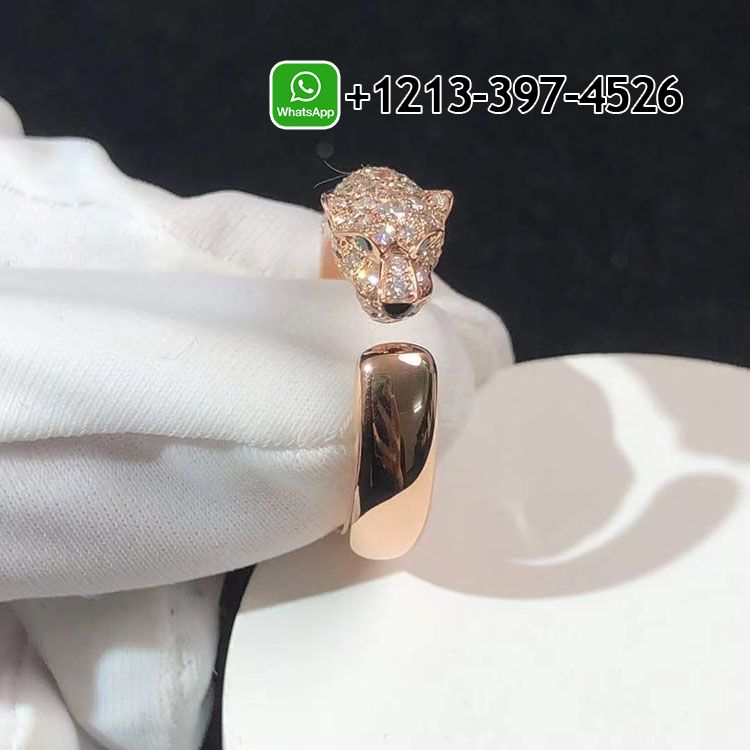 Panthere de Cartier 18k Rose Gold Half-Pave Diamonds Small Model Ring N4765700