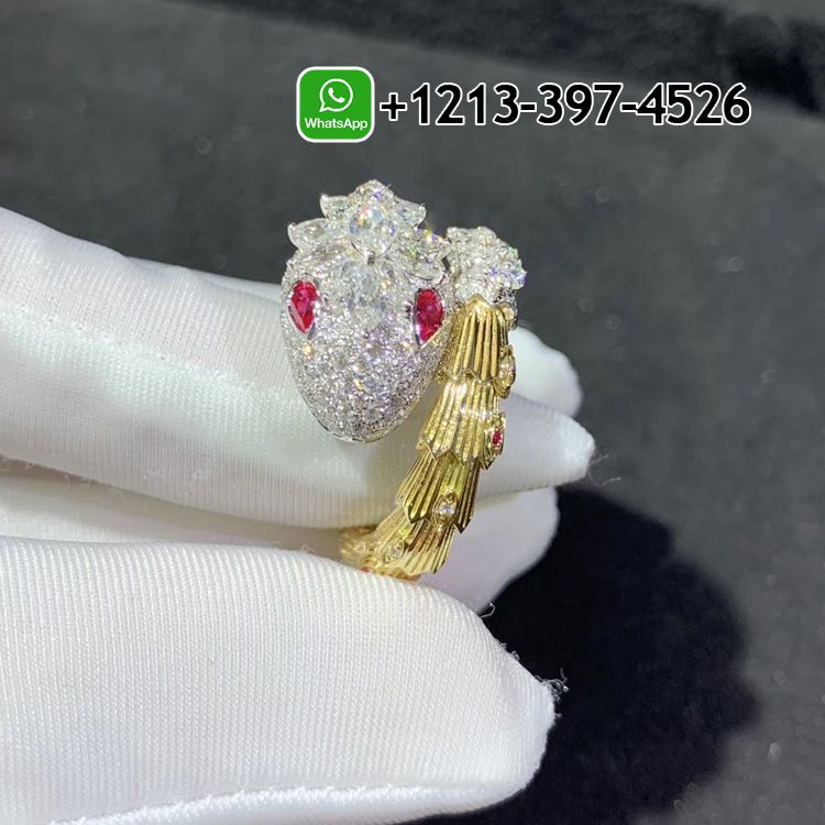 Bvlgari Serpenti 18k Yellow Gold Diamonds Ruby Eyes Snake Ring