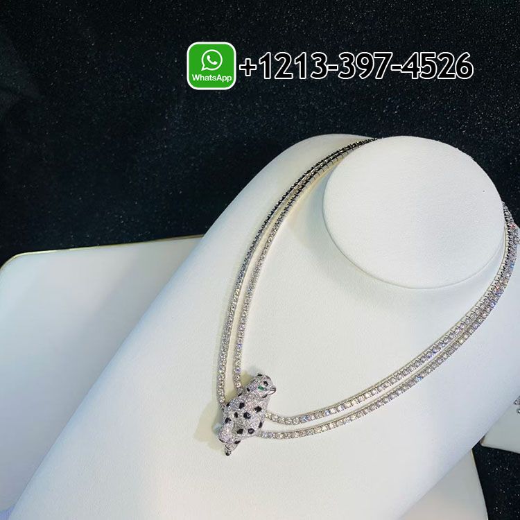 Cartier Panthere de Cartier 18K White Gold Pave Diamonds Emeralds Onyx High Jewellery Necklace H7000539