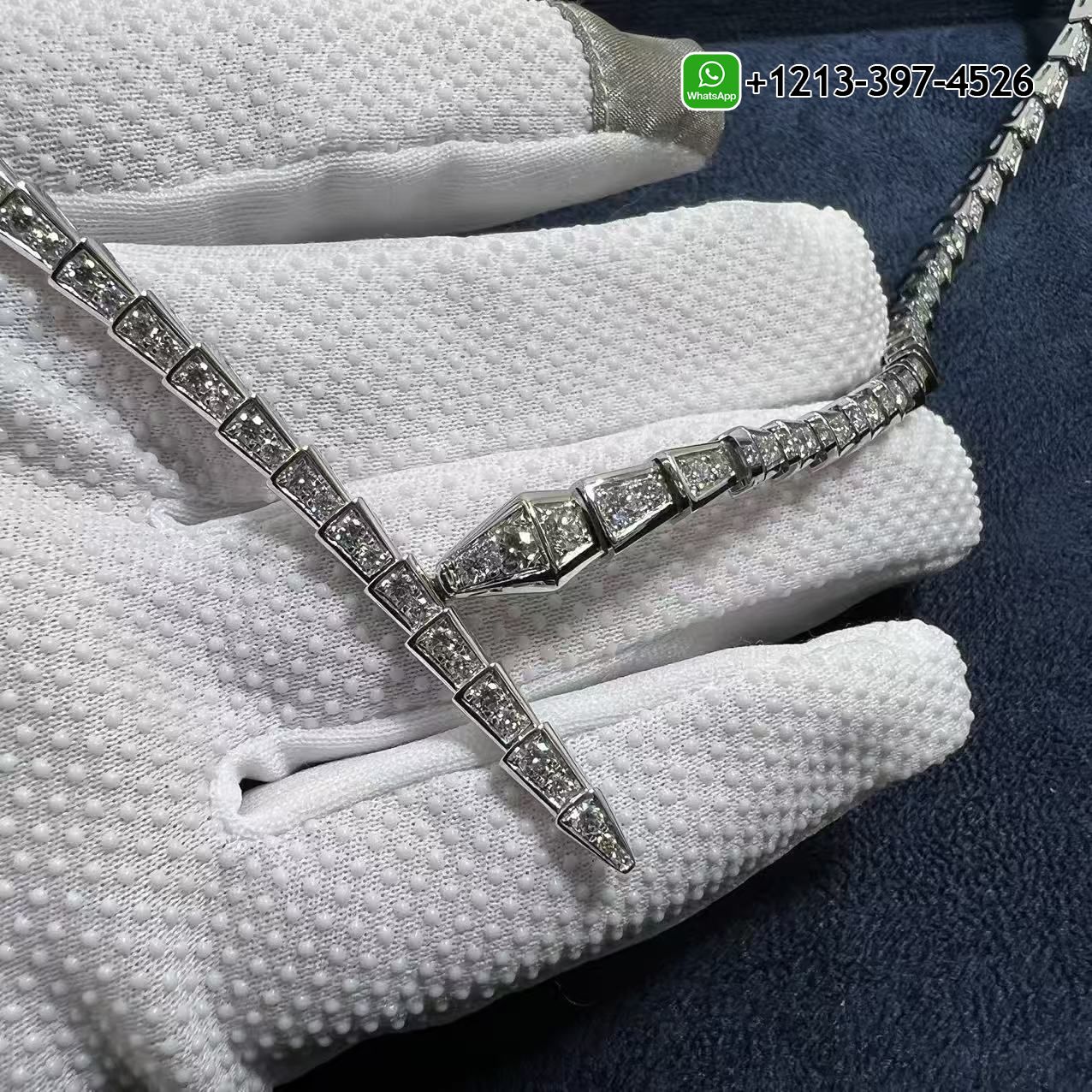 Bvlgari Serpenti Viper 18k White Gold Pave Diamonds Necklace 360348