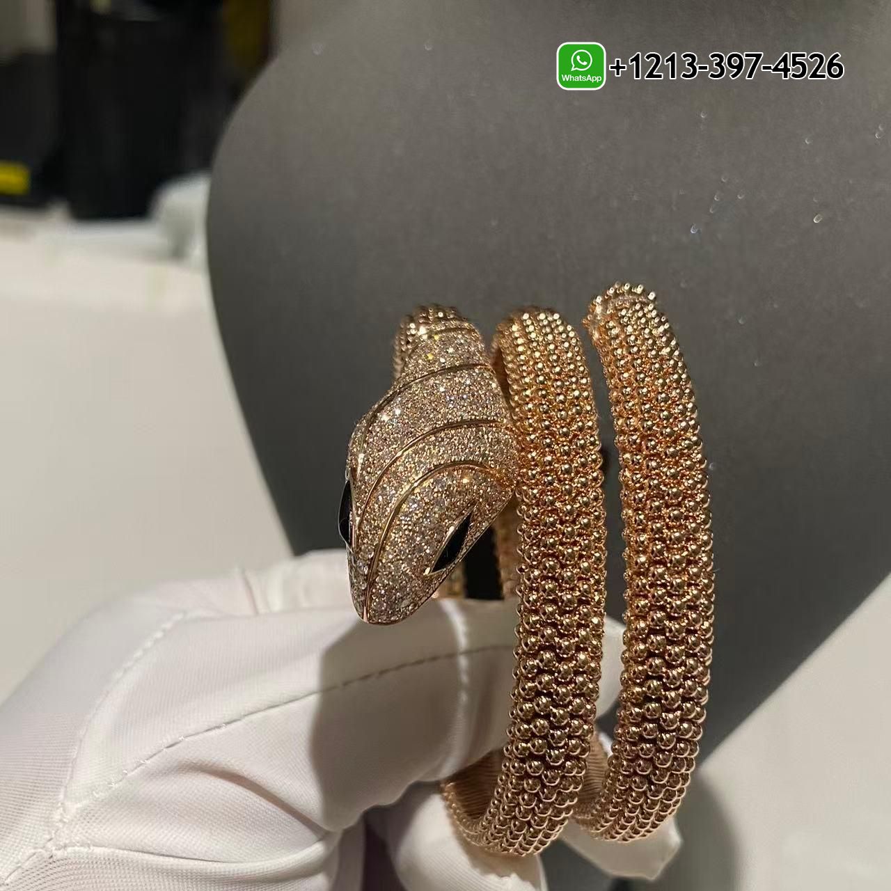 Bvlgari 18K Rose Gold Serpenti Diamond & Black Onyx Snake Double Circle Bracelet 358432
