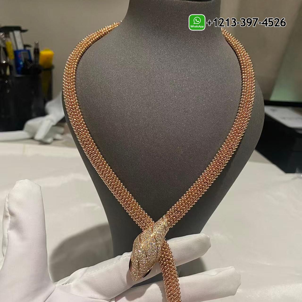 Bvlgari 18K Rose Gold Serpenti Diamond & Black Onyx Snake Double Circle Necklace 360472