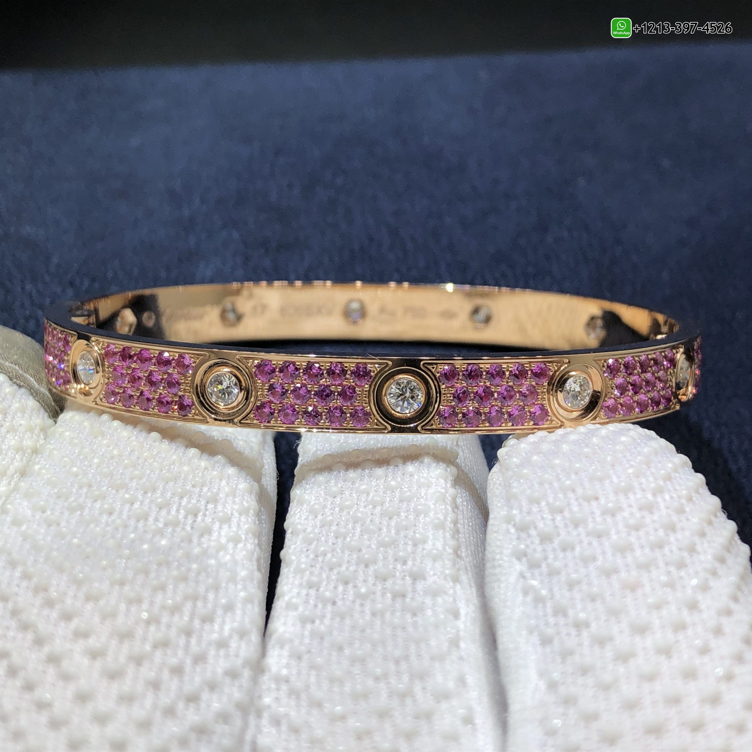 Cartier Love Pink Sapphire Paved and 10 Diamonds Classic Model Single-screw Closure Bracelet 18k Rose Gold