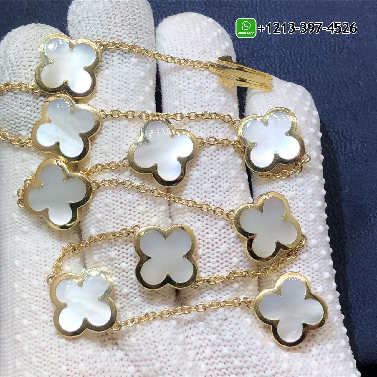 Van Cleef & Arpels Pure Alhambra 9 Motif Mother of Pearl 18K Yellow Gold Necklace VCARA37800