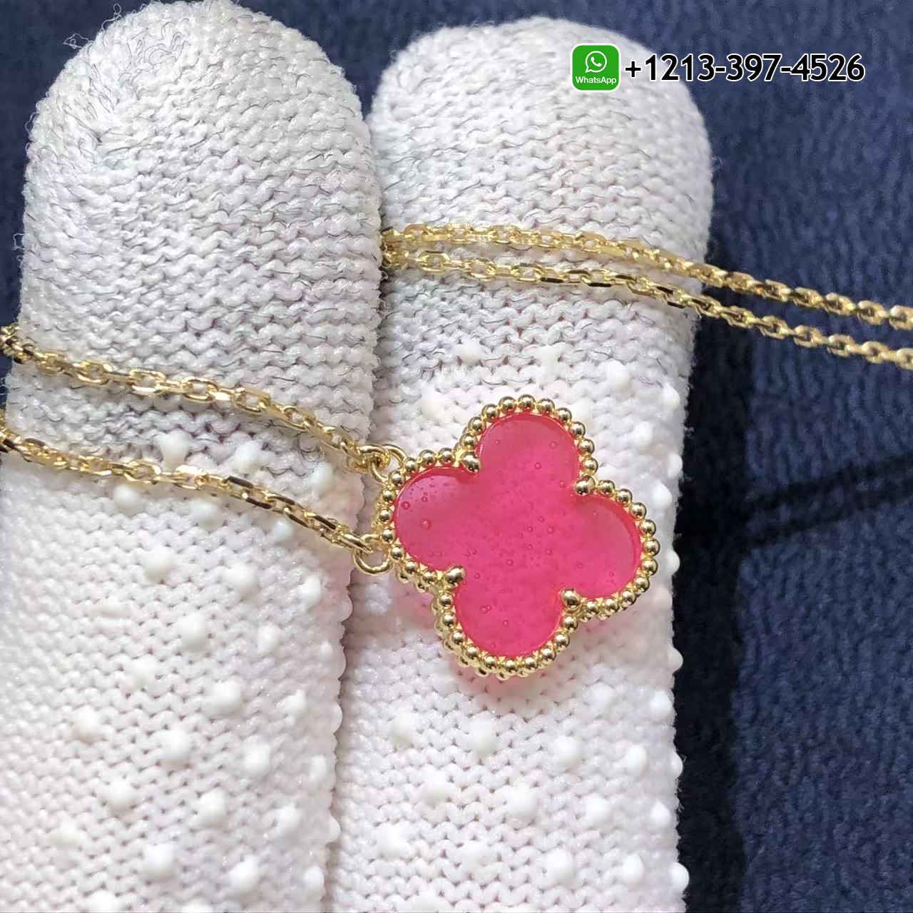 Van Cleef & Arpels Vintage Alhambra Pink Enamel 18k Yellow Gold Necklace VCARPQZK00